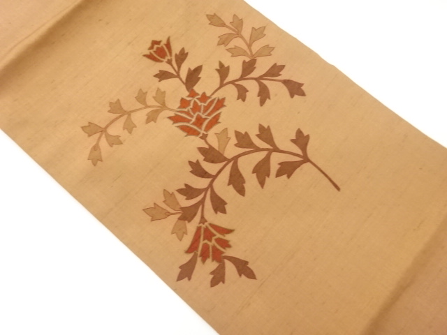 JAPANESE NAGOYA OBI / TSUMUGI / EMBROIDERY / FLORAL PLANTS